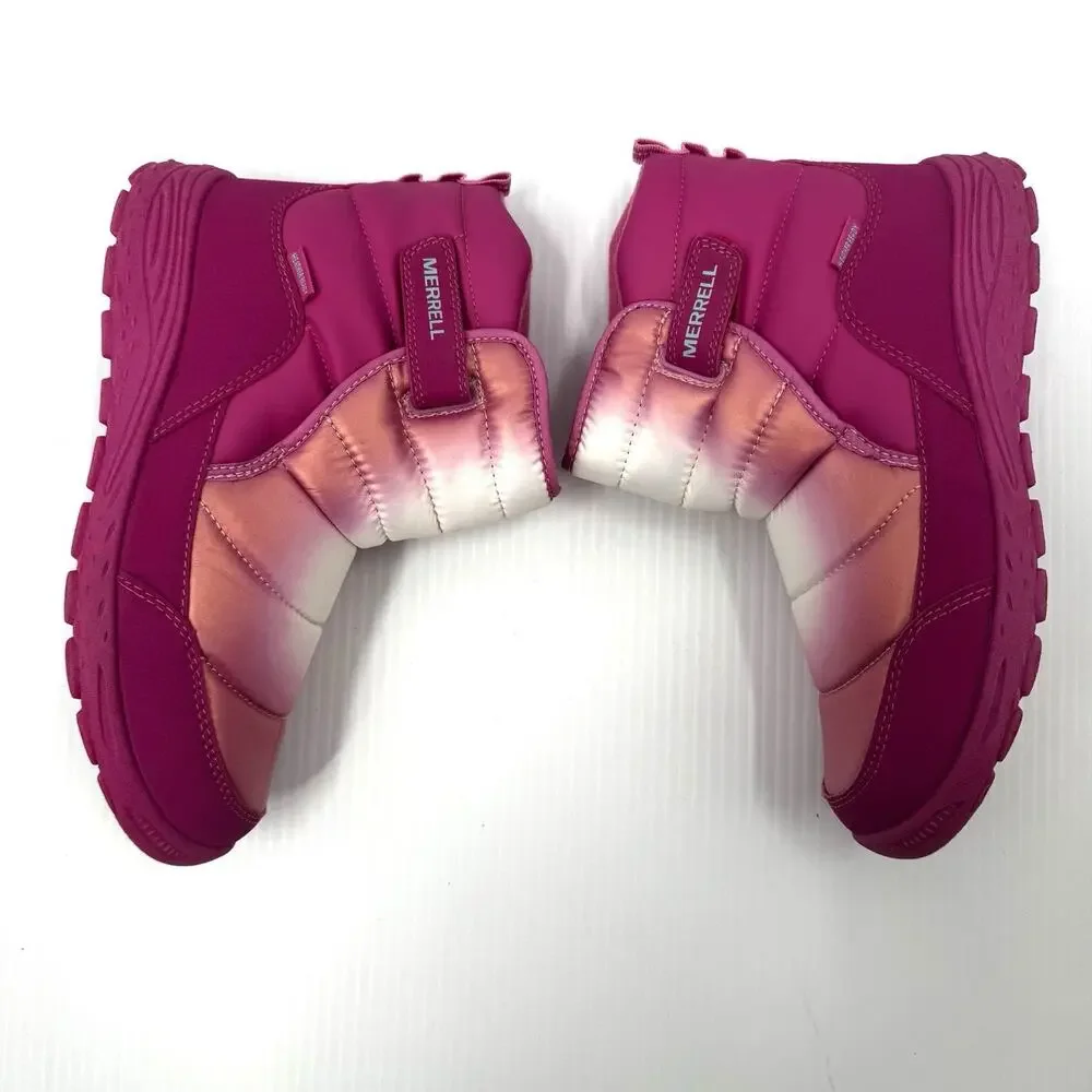 Merrel Snow Boots Polar Puffer Pink White Iridescent Size 7Y/8.5 Women's NWOB